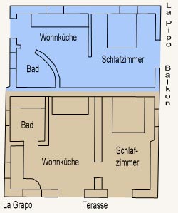 Grundriss der Ferienwohnung La Pipo im Agriturismo La Rogaia (blaue Markierung)